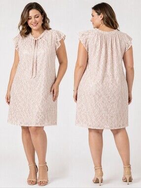 Maia Size 14 Blush Pink Lace Sequin Lined Shift Dress Romantic Wedding Guest Coq